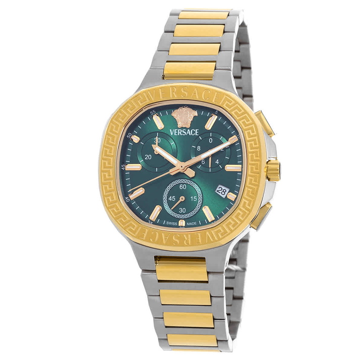 Photo: Versace V-Chrono Square Chronograph Quartz Green Dial Watch VEVCA0624