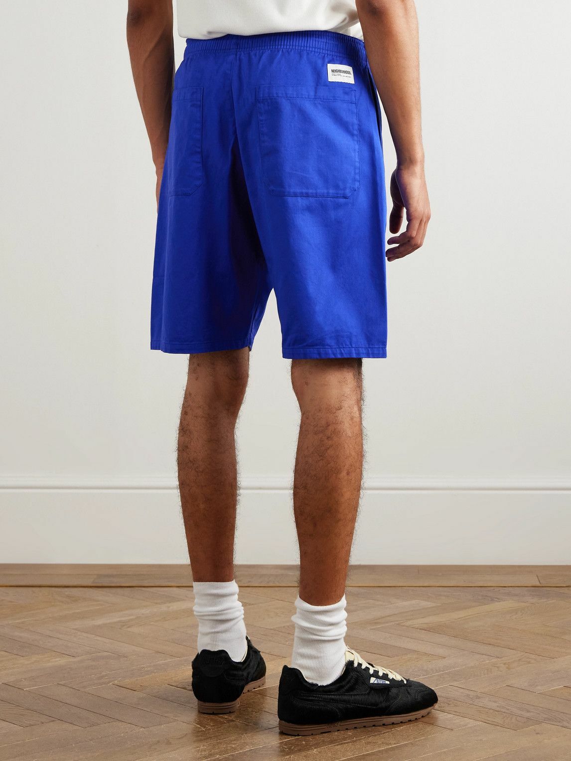 Neighborhood - Easy Straight-Leg Logo-Embroidered Cotton-Twill Drawstring Shorts - Blue