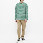 Comme des Garçons Play Men's Long Sleeve Heart Stripe Logo T-Shirt in Green/White/Red