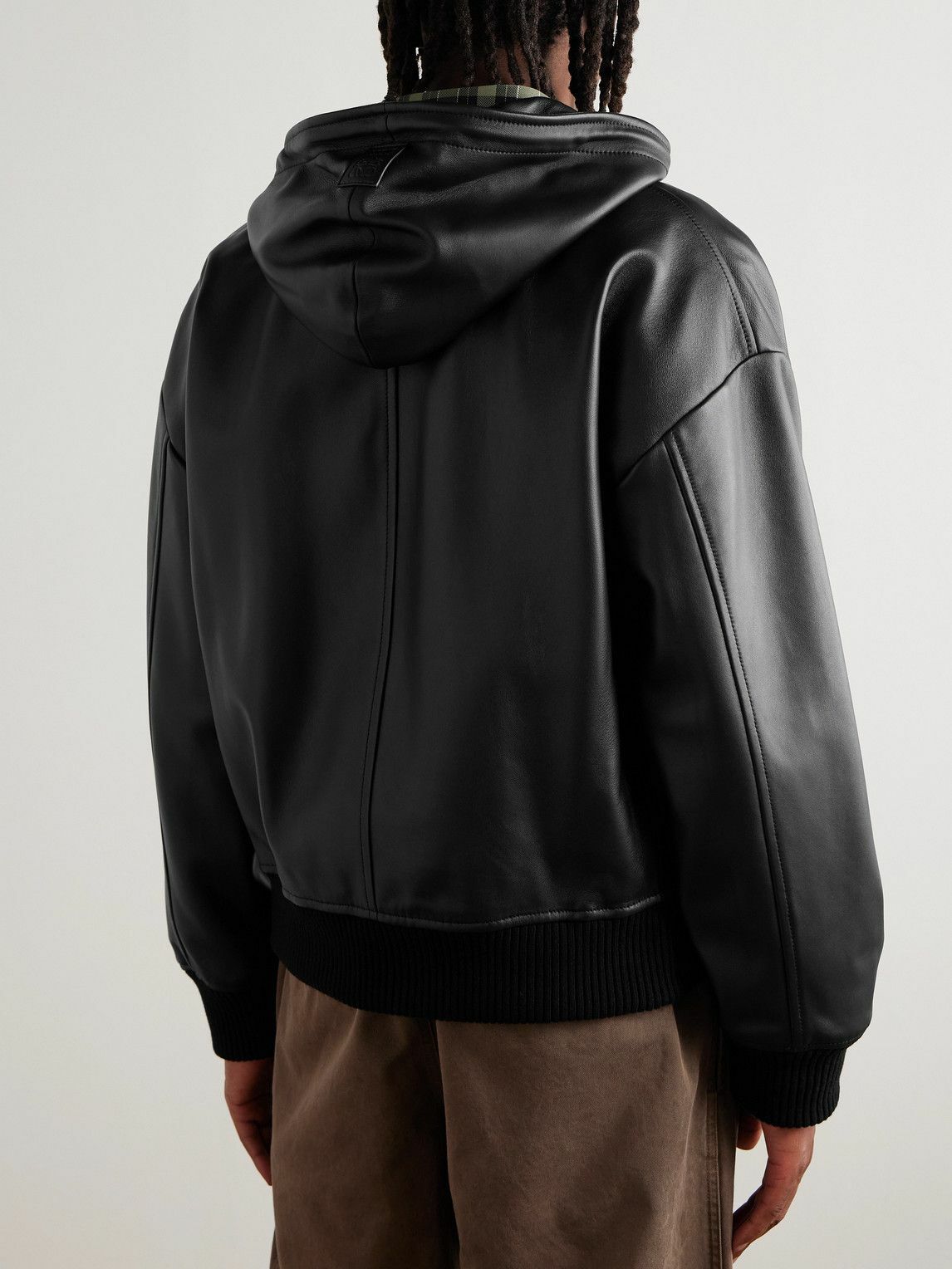 LOEWE - Leather Hooded Bomber Jacket - Black