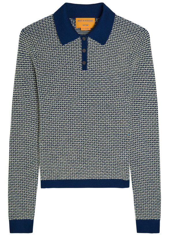 Photo: Guest In Residence Shrunken Patterned Cashmere Polo top Navy