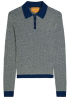 Guest In Residence Shrunken Patterned Cashmere Polo top Navy