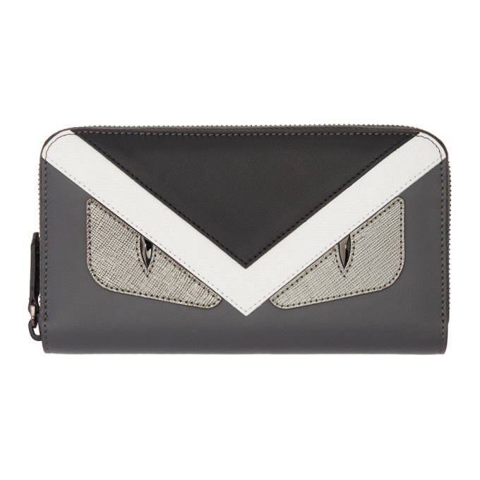 Photo: Fendi Grey and Black Bag Bugs Zip Around Wallet