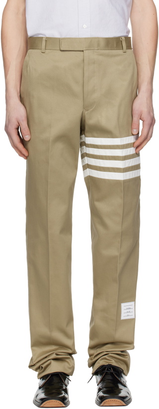 Photo: Thom Browne Beige Cotton Twill 4-Bar Unconstructed Chino Trousers
