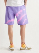 ARIES - Logo-Print Tie-Dyed Fleece-Back Cotton-Jersey Shorts - Purple - M