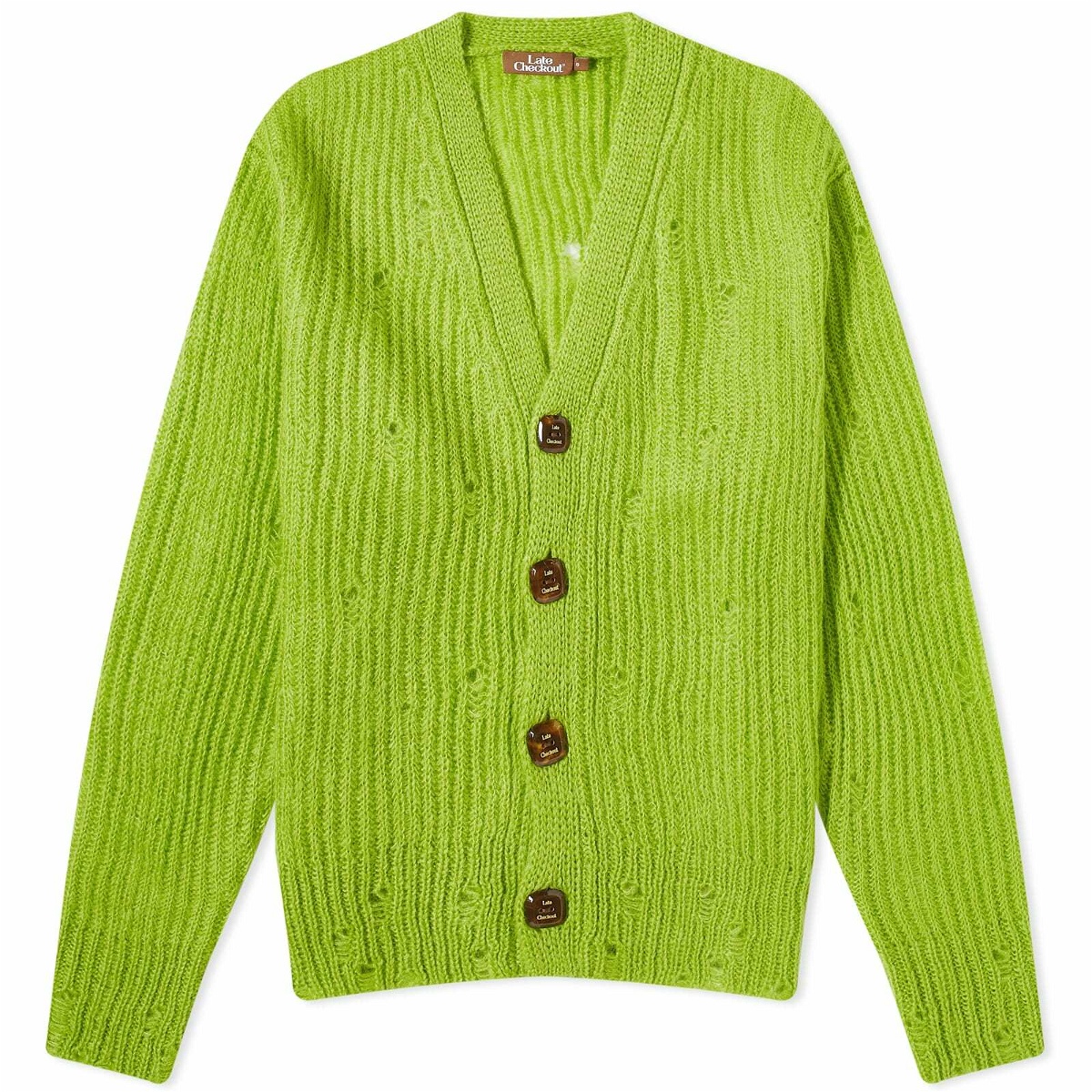 Photo: Late Checkout Distressed Mohair Cardigan in Green