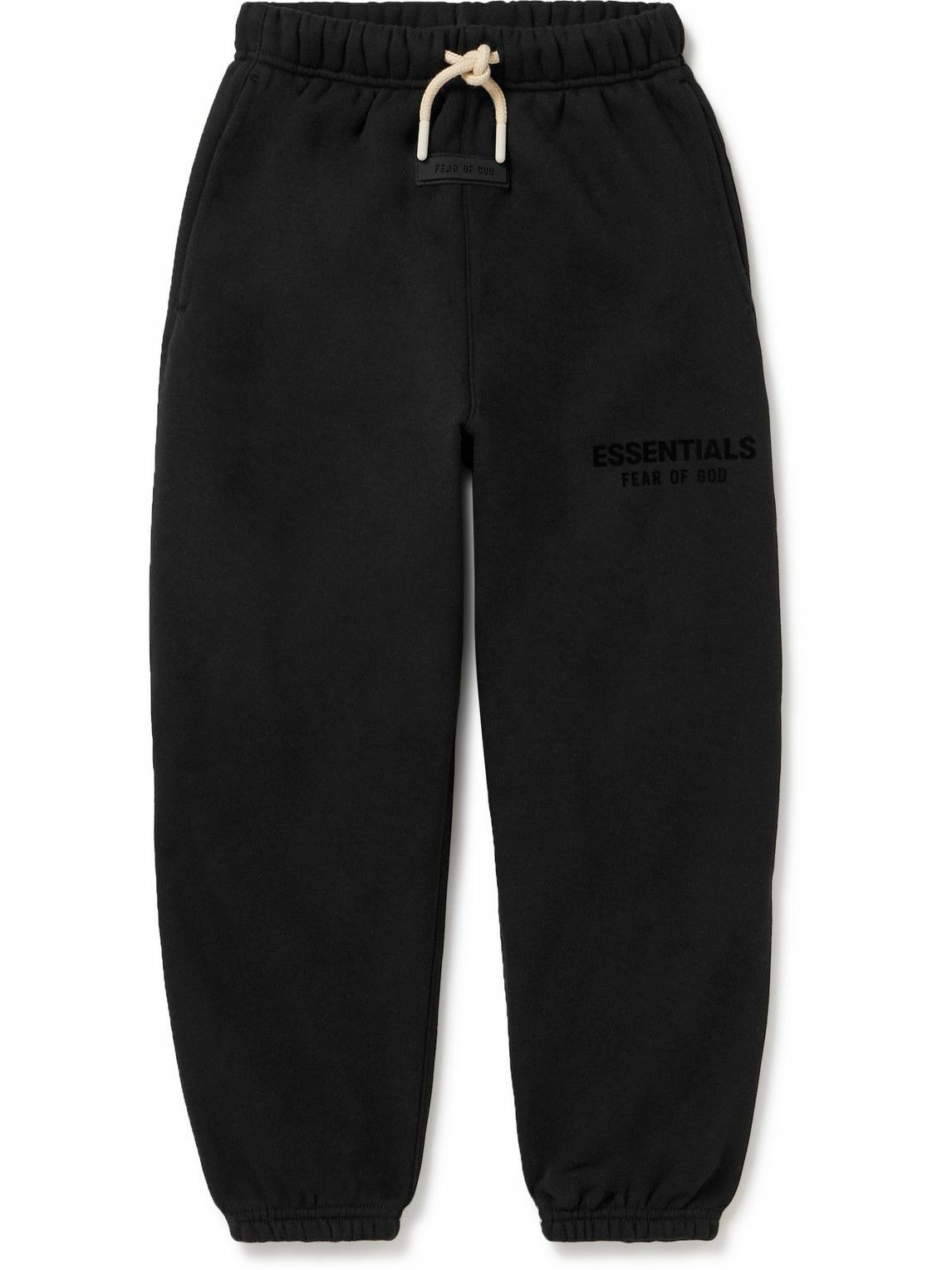 Photo: Fear of God Essentials Kids - Logo-Appliquéd Cotton-Blend Jersey Sweatpants - Black