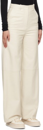 BOSS Off-White Wide Leg Leather Pants