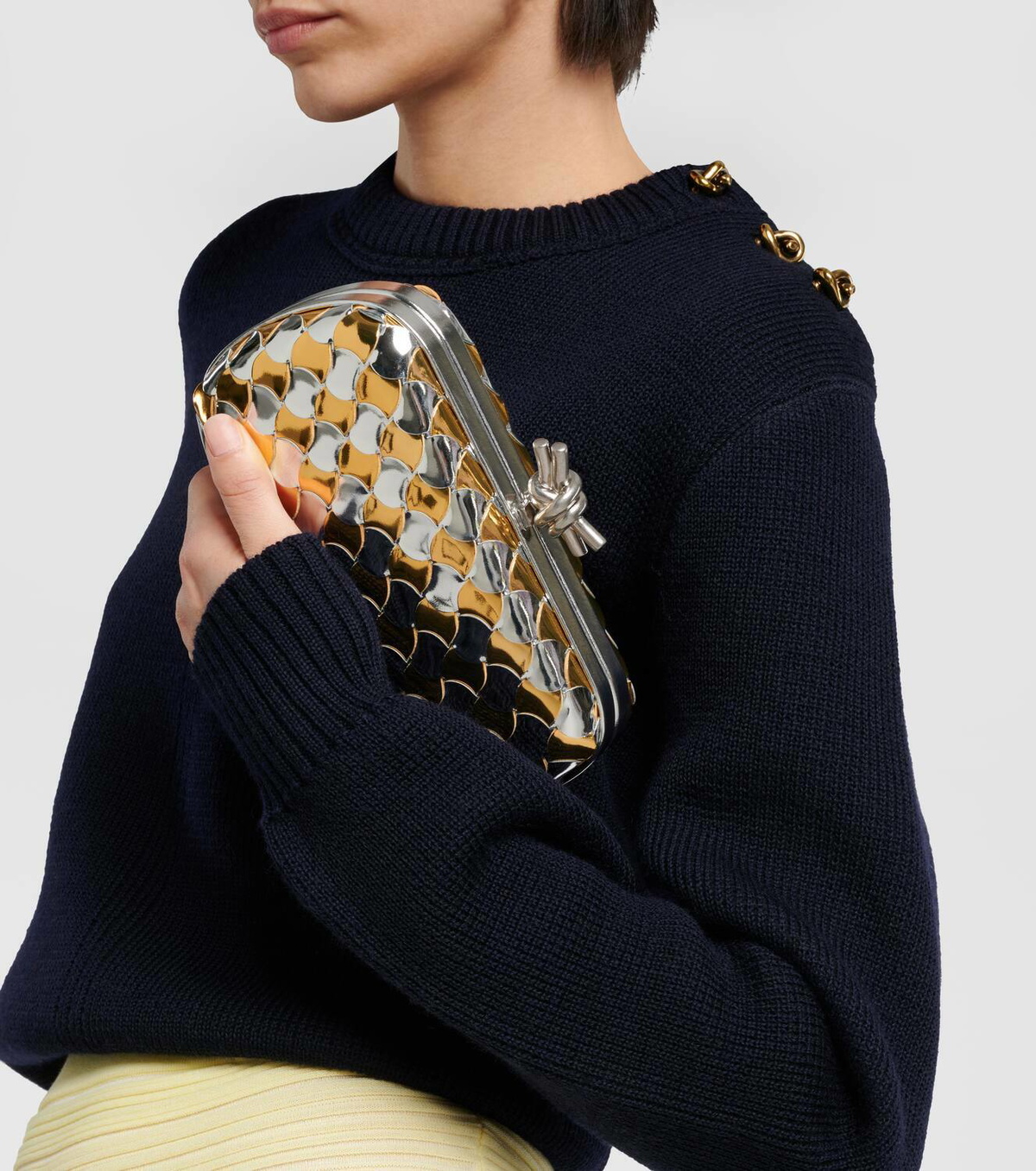 Bottega Veneta Knot metallic leather clutch