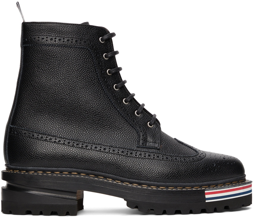 Thom Browne Black Longwing Hiking Sole Stripe Lace-Up Boots