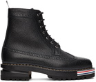 Thom Browne Black Longwing Hiking Sole Stripe Lace-Up Boots