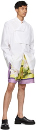 Valentino Purple & Yellow Silk Flying Flowers Bermuda Shorts
