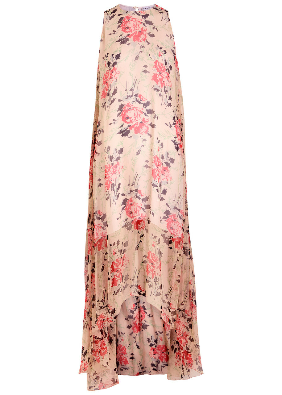 ワンピース LOEWE PRINTED SILK DRESS Loewe - Pink Peony Print Silk Dress | Mitchell Stores
