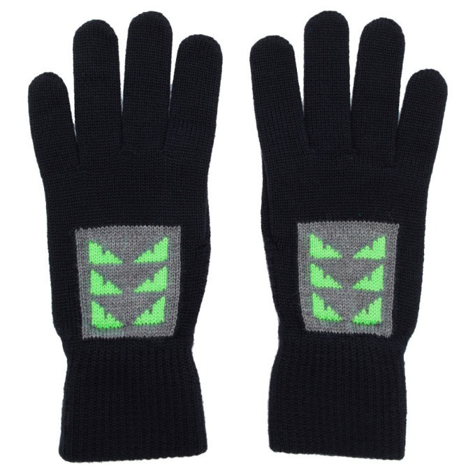 Photo: Fendi Navy Wool Little Bag Bugs Gloves