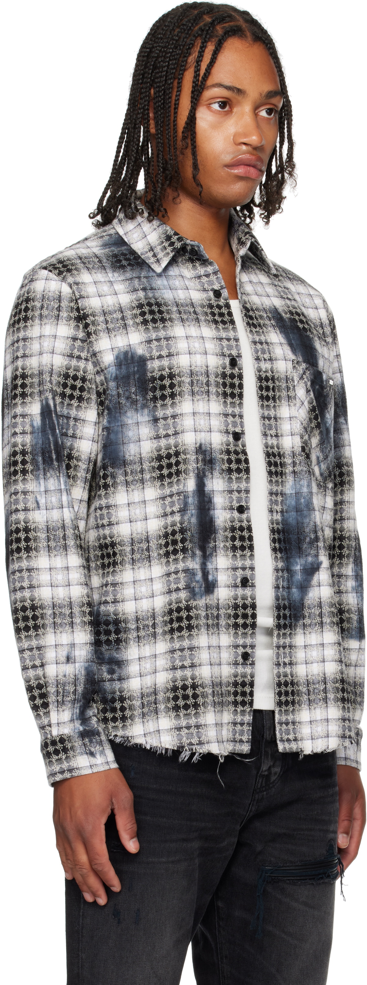 関税送料込み■Amiri■Ma quad bleached flannel shirt AMIRI Black & White MA Quad Bleach Flannel Shirt Amiri