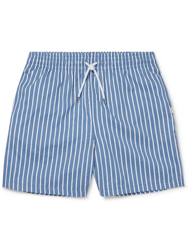 Photo: Derek Rose - Mid-Length Striped Swim Shorts - Blue