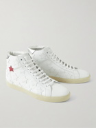 SAINT LAURENT - Appliquéd Suede-Trimmed Leather High-Top Sneakers - White