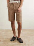 Massimo Alba - Alaccia Straight-Leg Pleated Linen Shorts - Brown