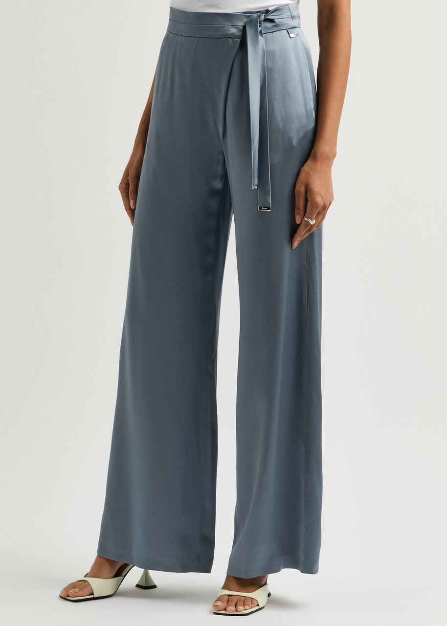 Herno Wrap-effect Satin Trousers Blue