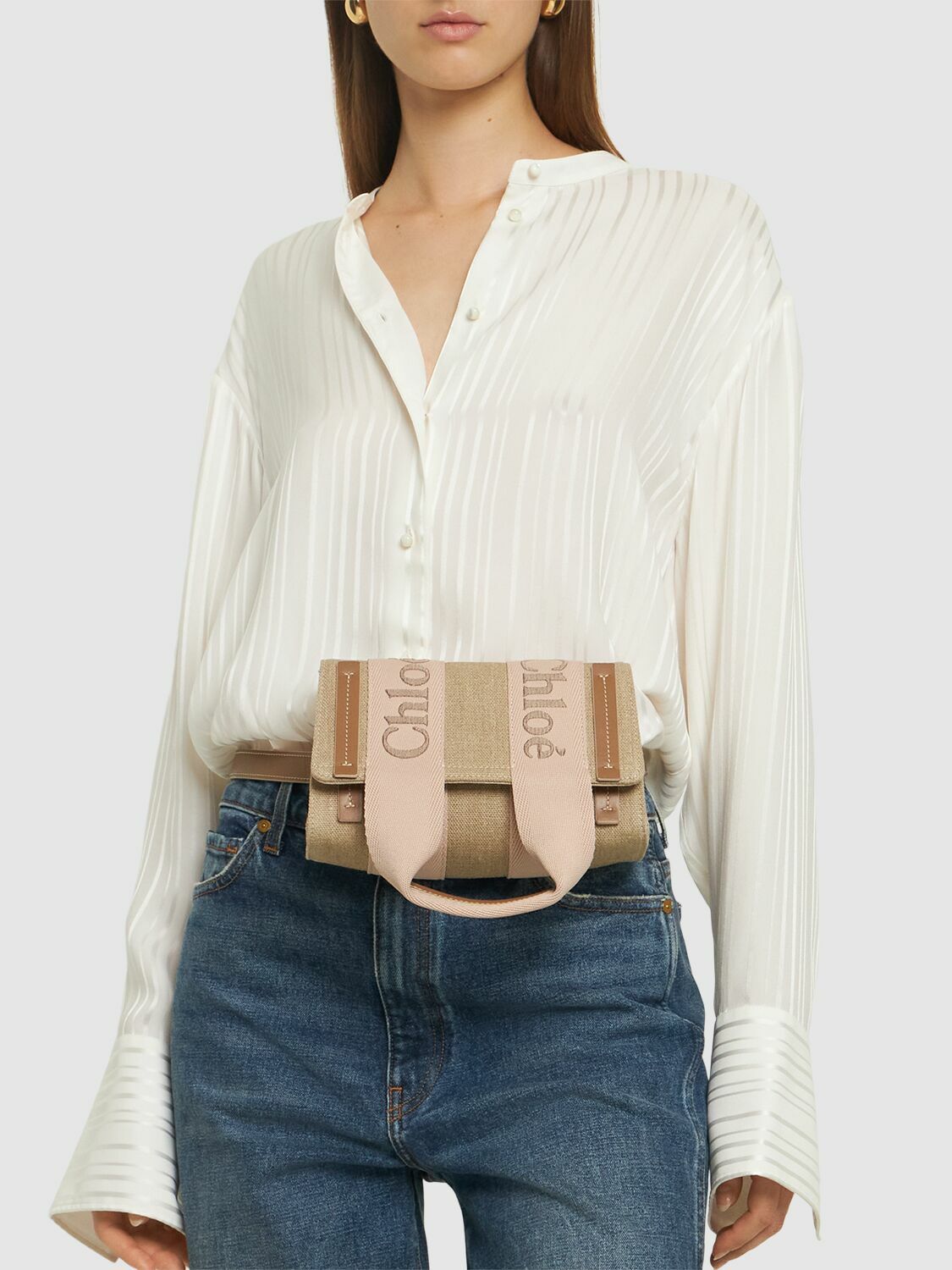 CHLOÉ Woody Linen & Leather Belt Bag