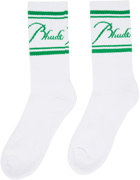 Rhude White & Green Script Socks