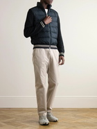 Moncler - Logo-Appliquéd Ribbed Cotton and Quilted Shell Down Cardigan - Blue