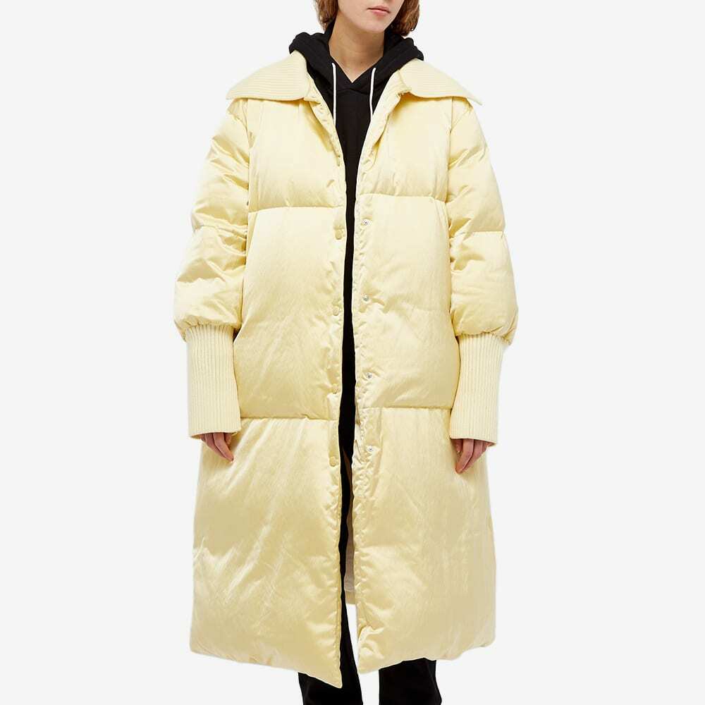 Jil Sander Women's Shiny Nylon Satin Long Down Coat in Bright 