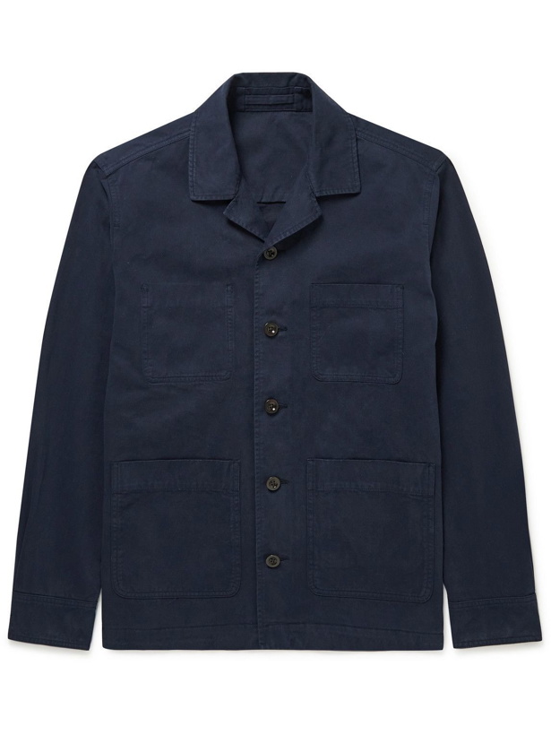 Photo: Mr P. - Camp-Collar Garment-Dyed Organic Cotton Jacket - Blue