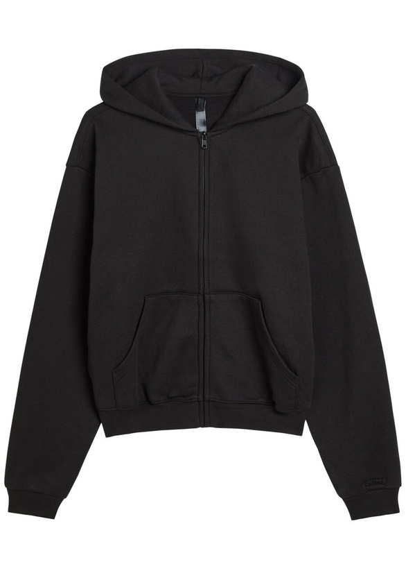 Photo: Skims Zip-up Cotton-blend Hooded Sweatshirt Black