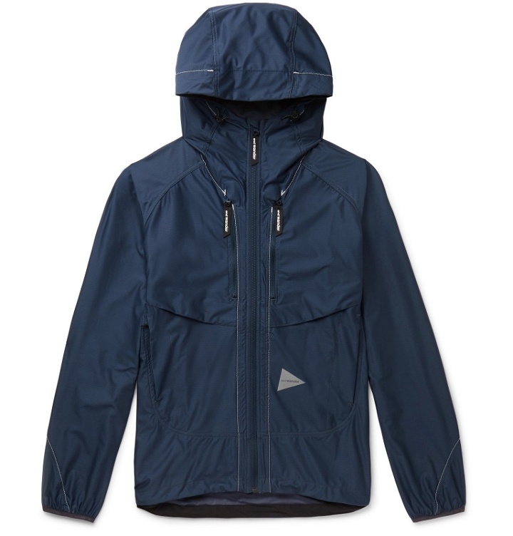 Photo: And Wander - Raschel Reflective-Trimmed Shell Hooded Jacket - Blue