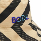 BODE Men's Domino Stripe Bucket Hat in Ecru/Black 