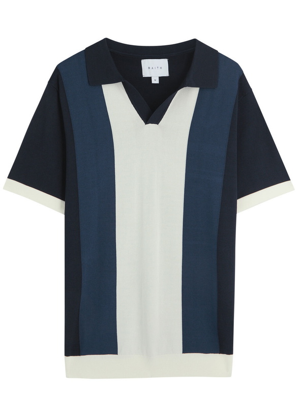 Photo: Raith Campi Colour Block Fine-knit Polo Shirt Navy