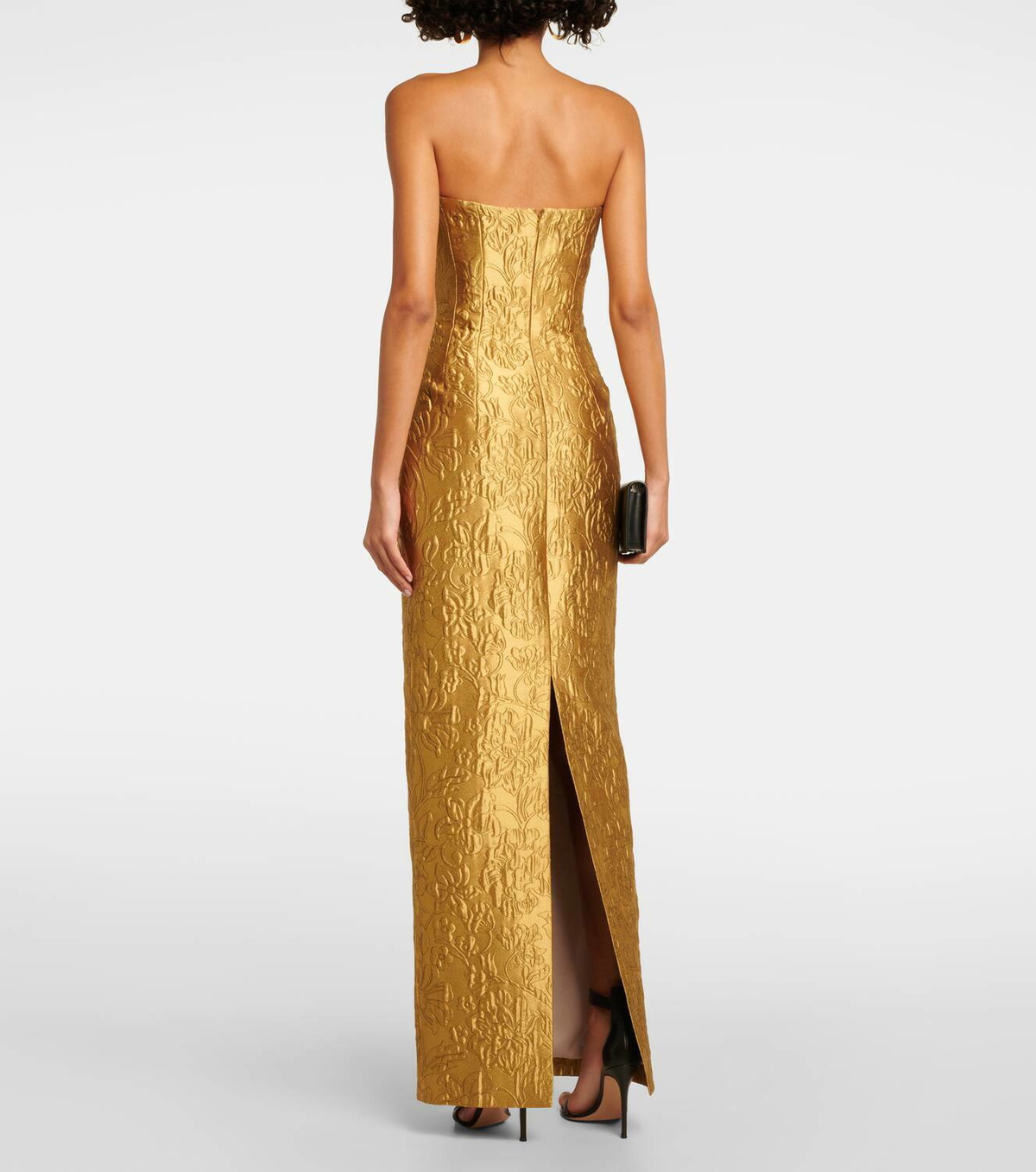 slim fit dress slacks Gold Floral Jacquard Off Shoulder Formal Dress main image 0
