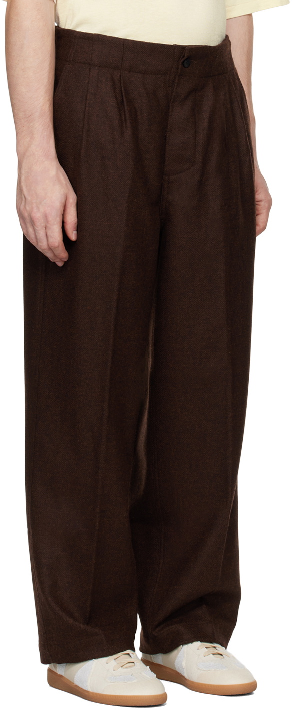 DOCUMENT Brown English Wool Tucked Trousers