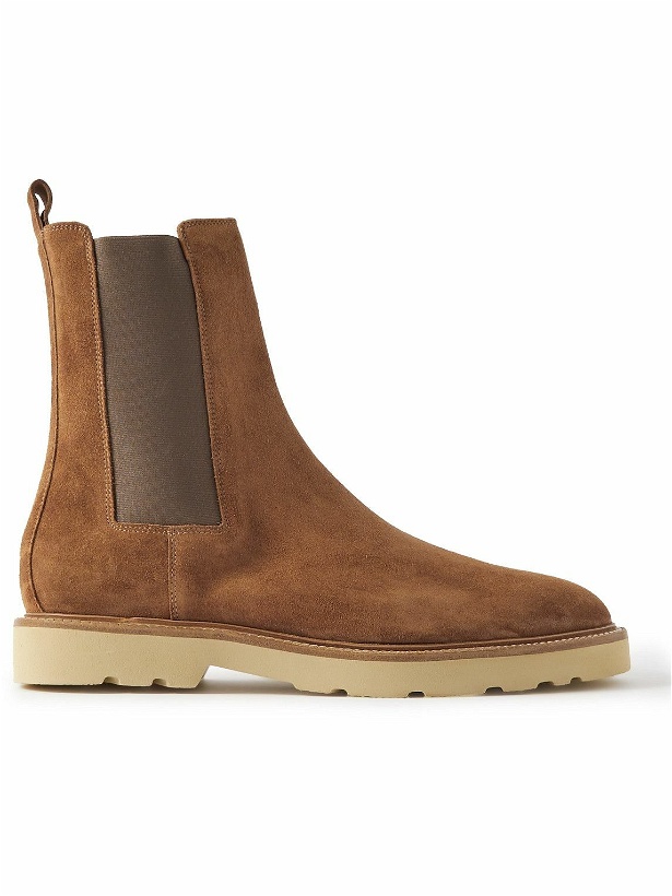 Photo: Paul Smith - Elton Stripe-Detailed Mesh-Trimmed Suede Chelsea Boots - Brown