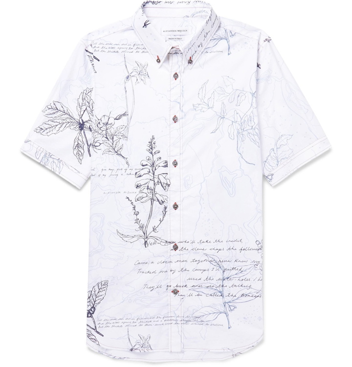 Photo: Alexander McQueen - Slim-Fit Button-Down Collar Embroidered Printed Cotton-Poplin Shirt - White