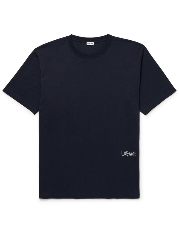 Photo: LOEWE - Joe Brainard Logo-Embroidered Cotton-Jersey T-Shirt - Blue