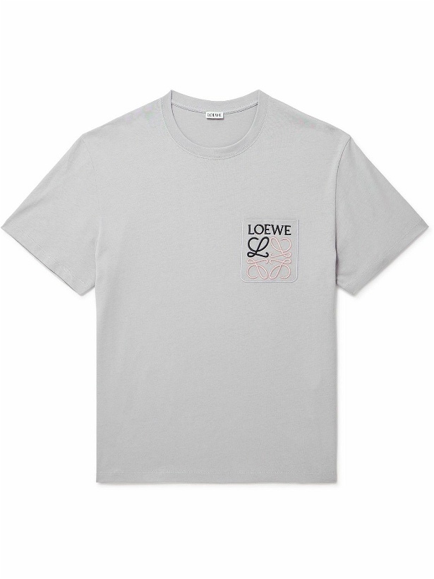 Photo: Loewe - Logo-Embroidered Cotton-Jersey T-Shirt - Gray