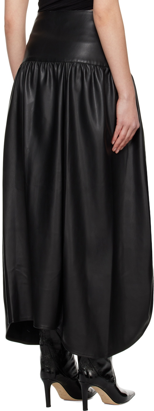 Olēnich Black Sculptural Faux-Leather Maxi Skirt