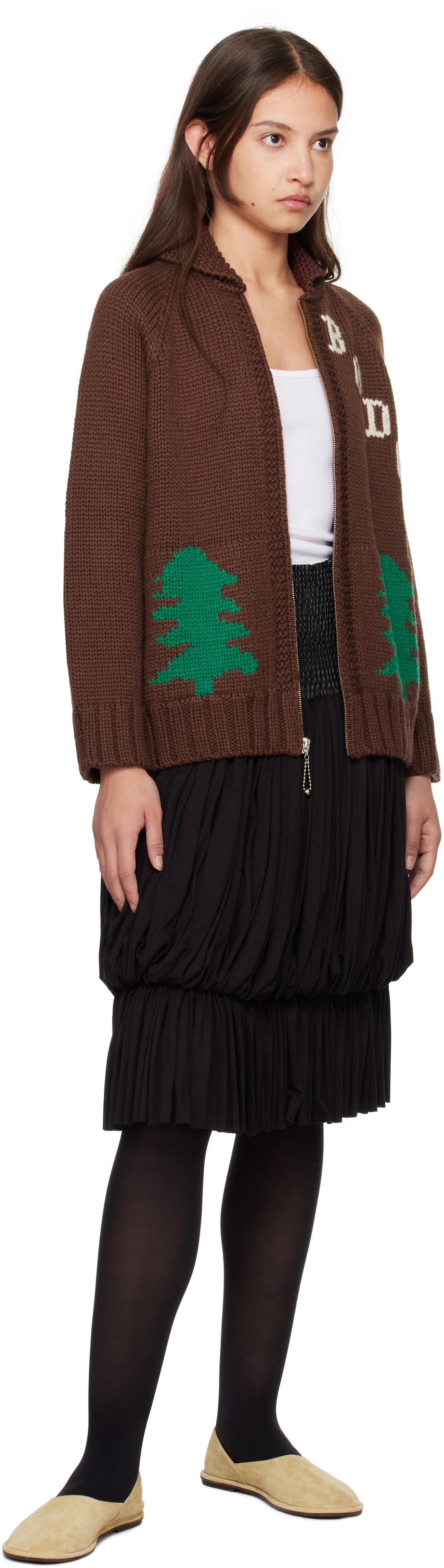 Bode Brown Fir Shawl Collar Cardigan