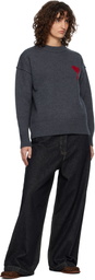 AMI Paris Gray Wool Crewneck Ami de Coeur Sweater
