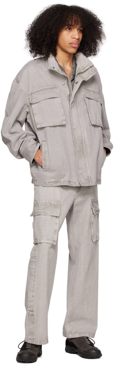 System Gray Stand Collar Denim Jacket