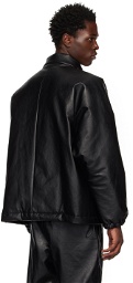 N.Hoolywood Black Stand Collar Faux-Leather Jacket