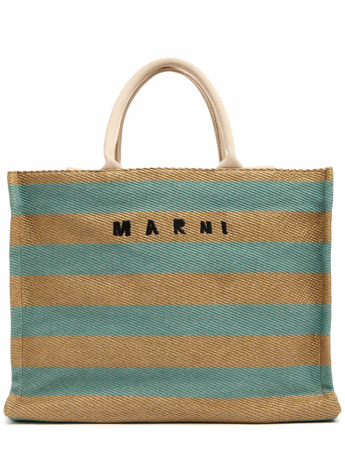 トートバッグ Marni Logo-Lettering Raffia Tote Bag Marni Logo Raffia Medium Tote Bag (Tote Bags) IFCHIC.COM