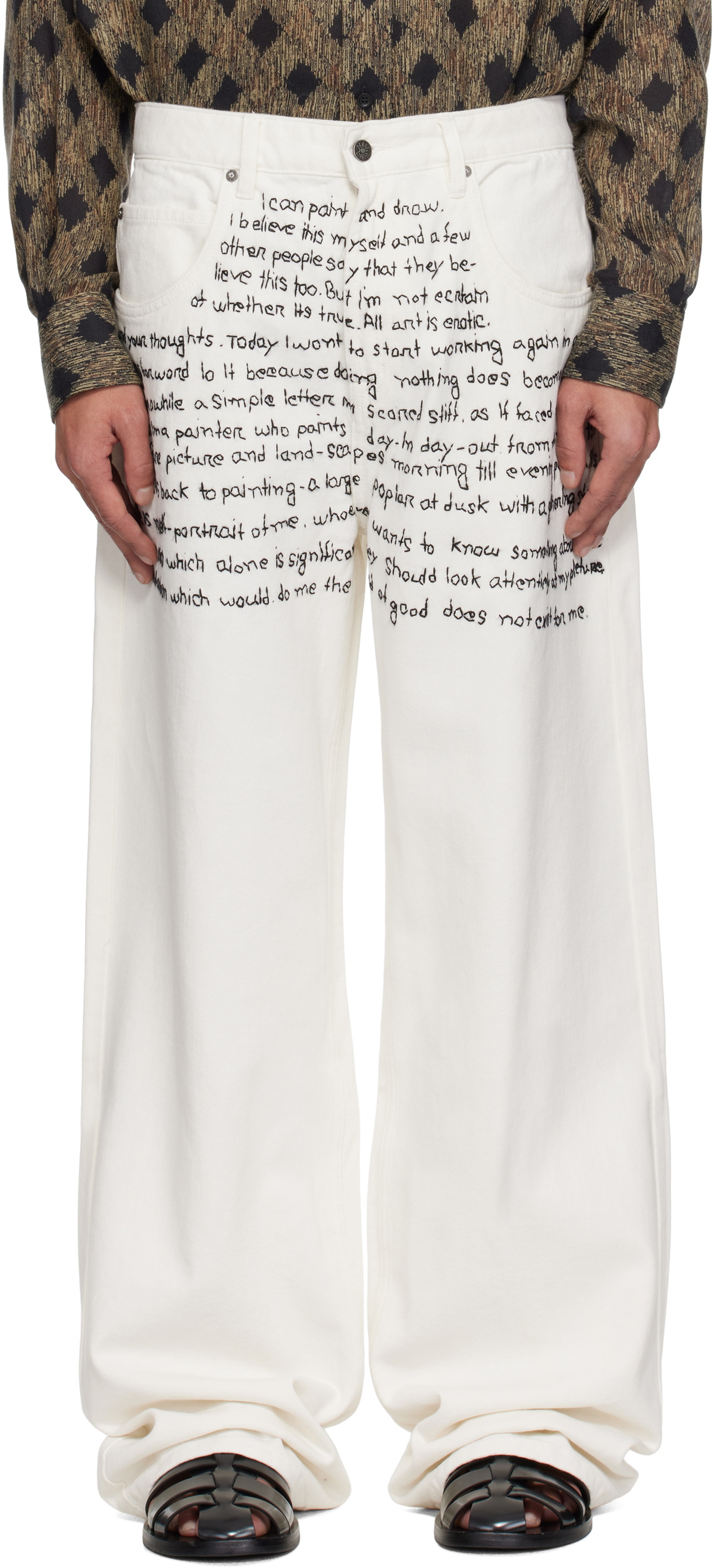 Glass Cypress White Swirly Text Jeans