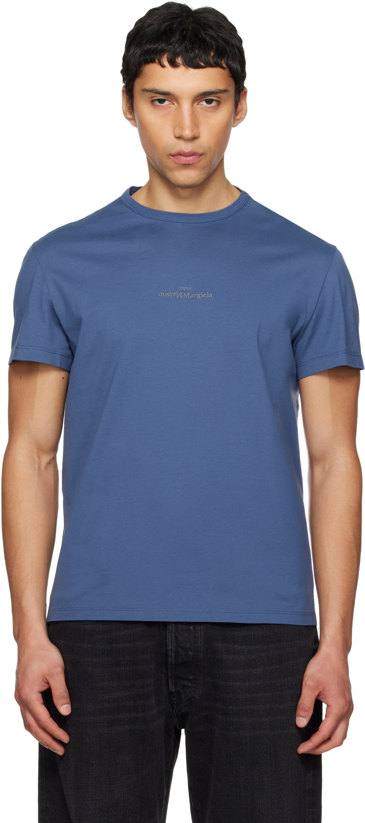 Maison Margiela Blue Distorted Logo T-shirt Maison Margiela