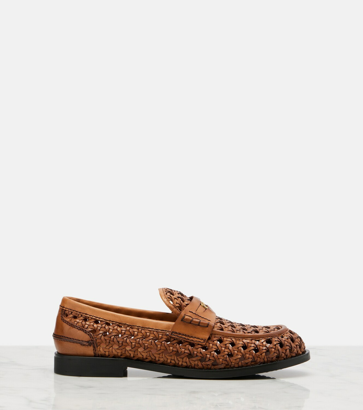 Miu Miu Woven leather penny loafers