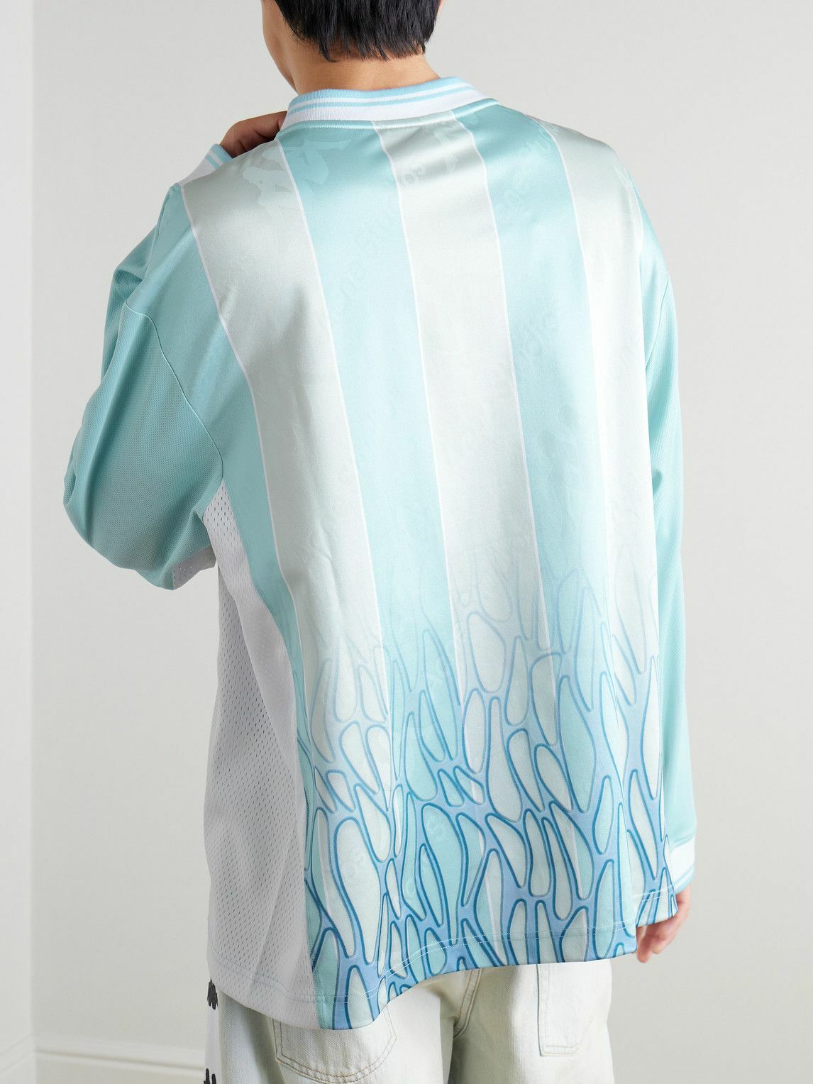 Acne Studios - Kappa Logo-Embroidered Mesh-Panelled Striped Shell