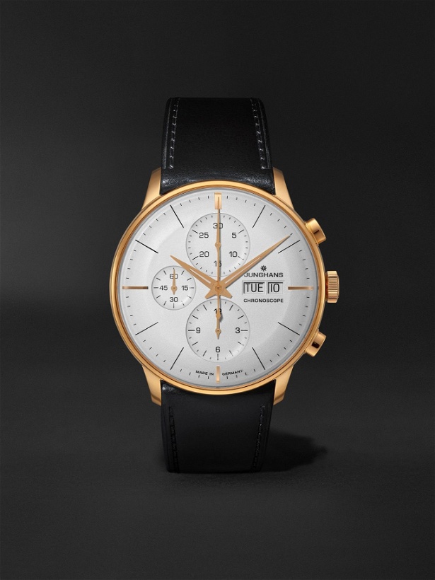Photo: Junghans - Meister Chronoscope Automatic 41mm PVD-Coated Stainless Steel and Leather Watch, Ref. No. 027/7023.01 - White