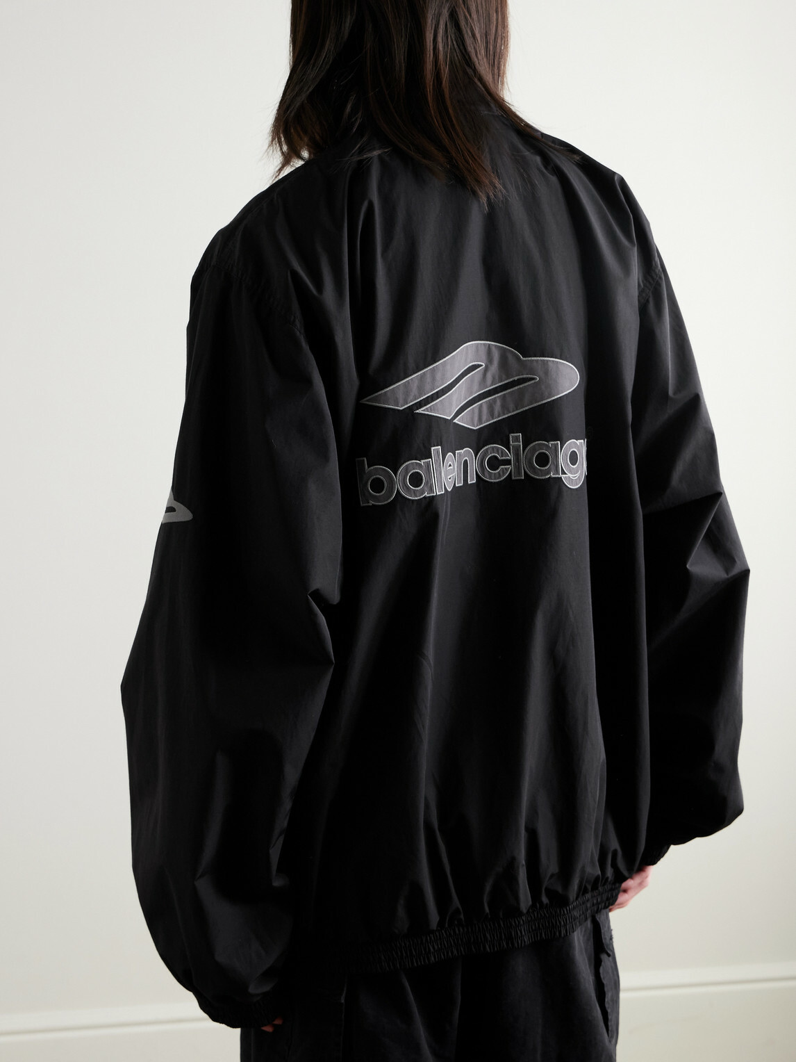 Balenciaga - Appliquéd Logo-Embroidered Cotton-Blend Shell Track Jacket - Black
